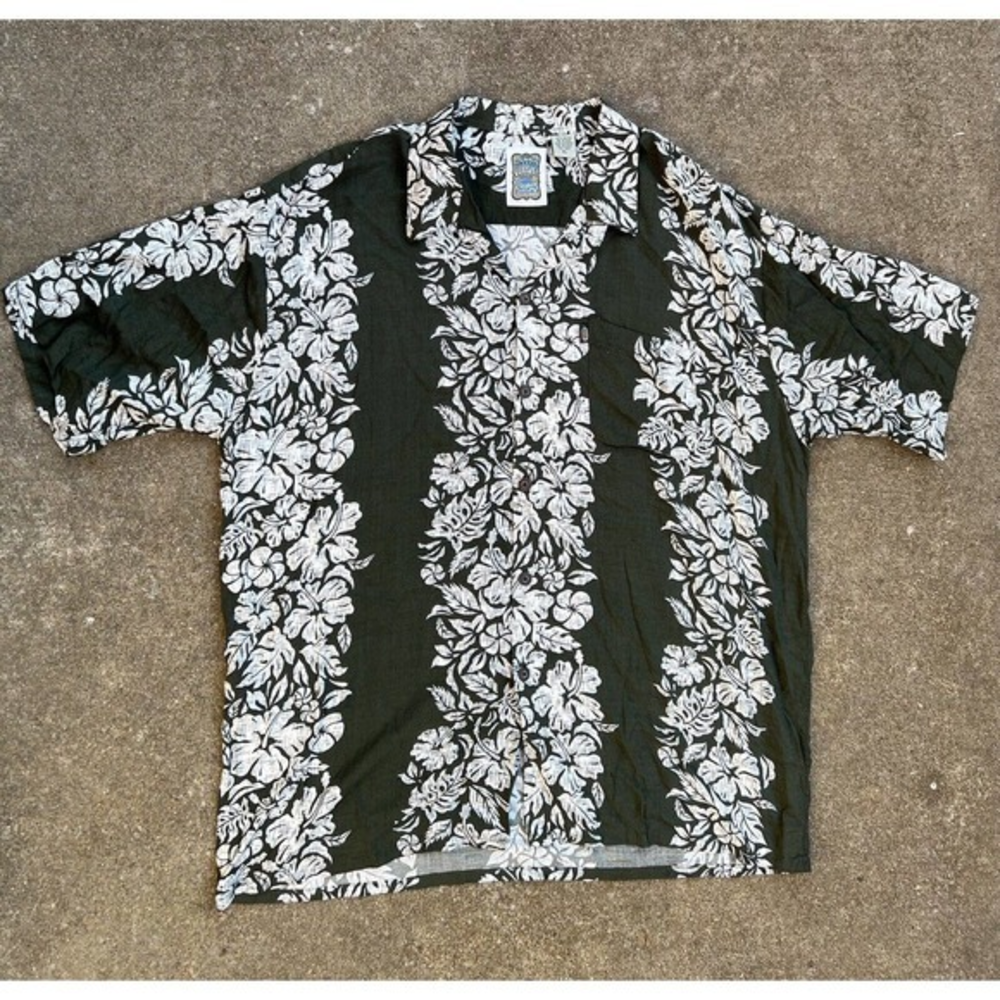 Vintage Ocean Current Mens Shirt XL Button Down 100% Rayon Tropical Floral Print